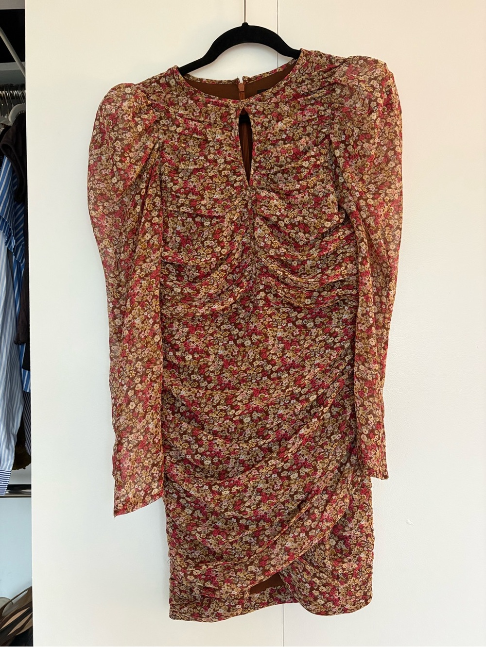 Floral Ruched Long Sleeve Mini Dress
